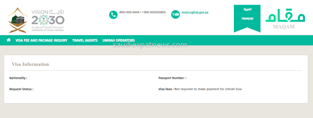 Umrah Visa Status