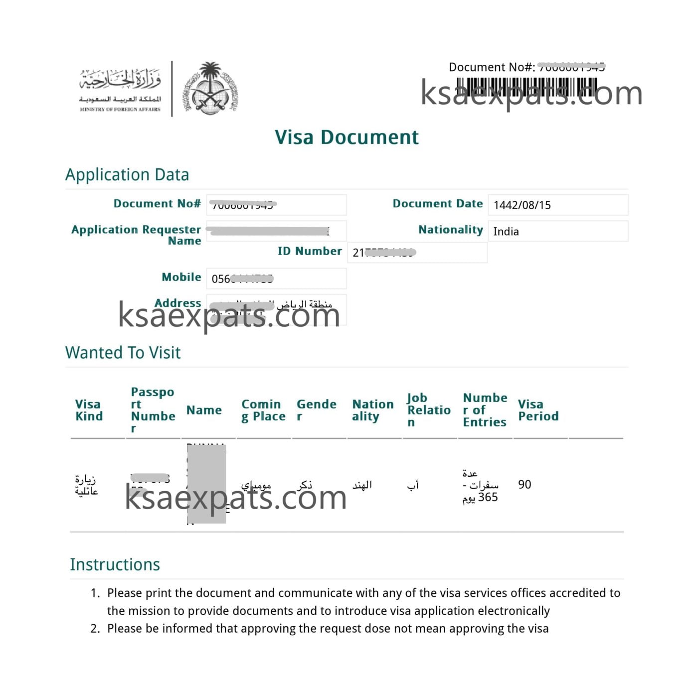 visit visa application status ksa