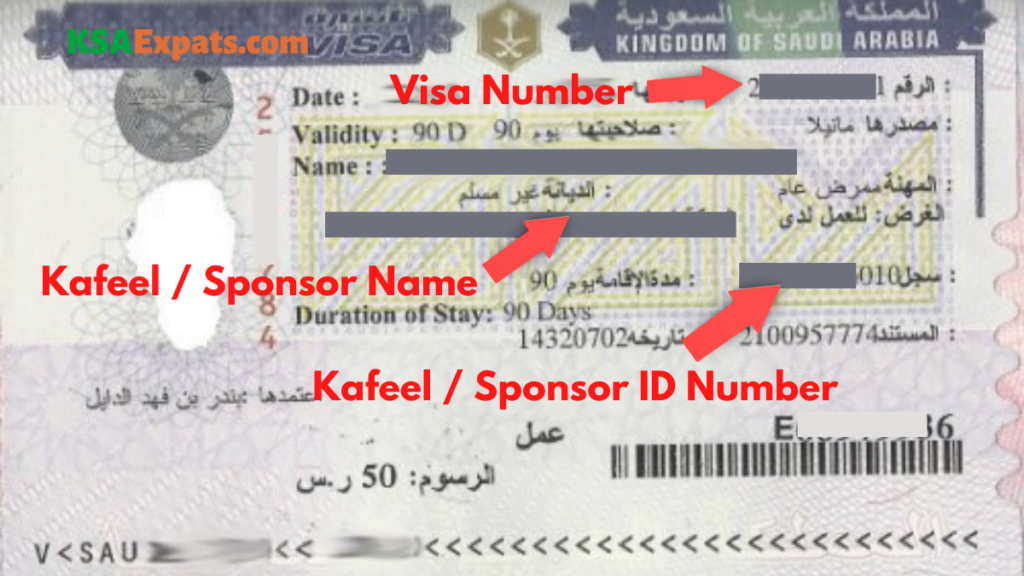 sponsor name and id in passport, kafeel name in passport