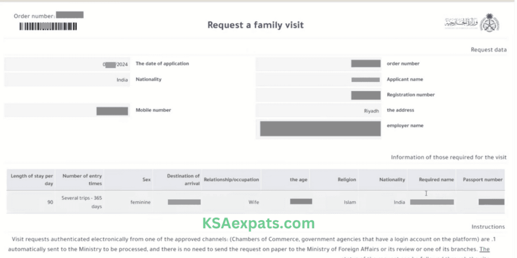 Request family visa Saudi Arabia online through MOFA