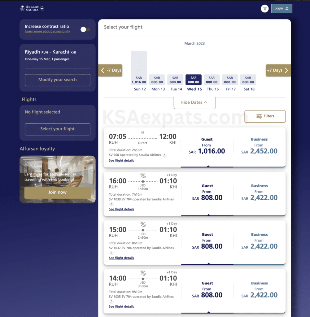 saudia airlines booking flight ticket