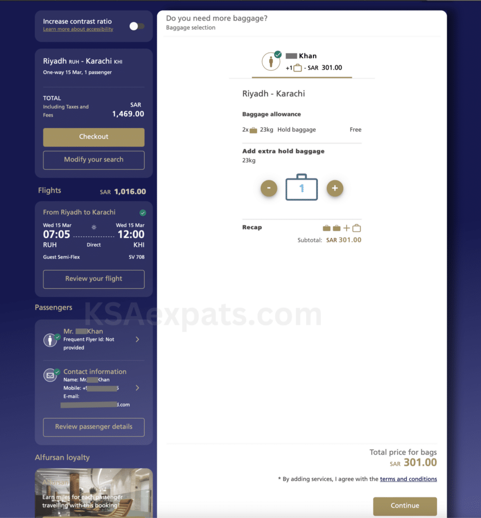 saudi airlines saudia extra baggage booking online