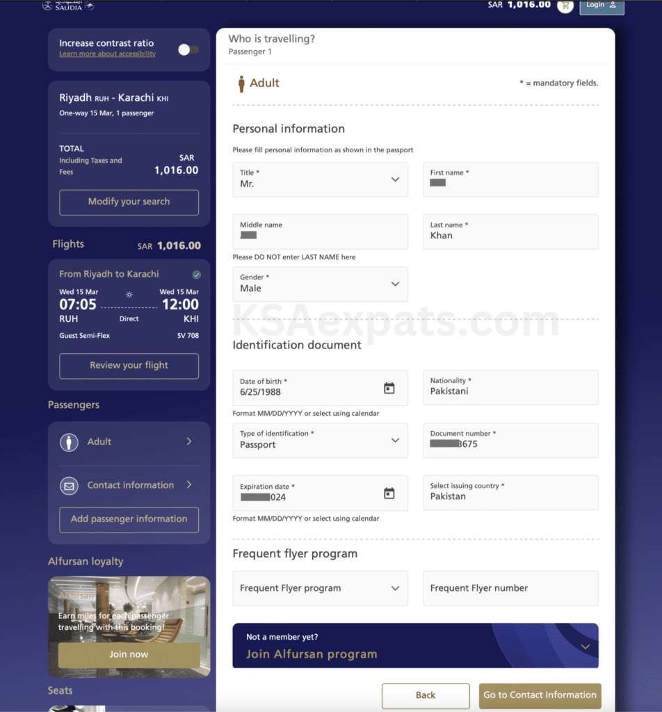 saudia airlines contact information entry