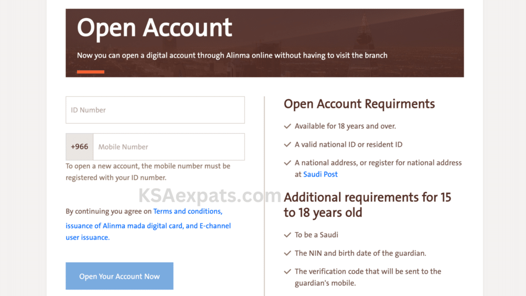alinma bank open account, alinma account opening online