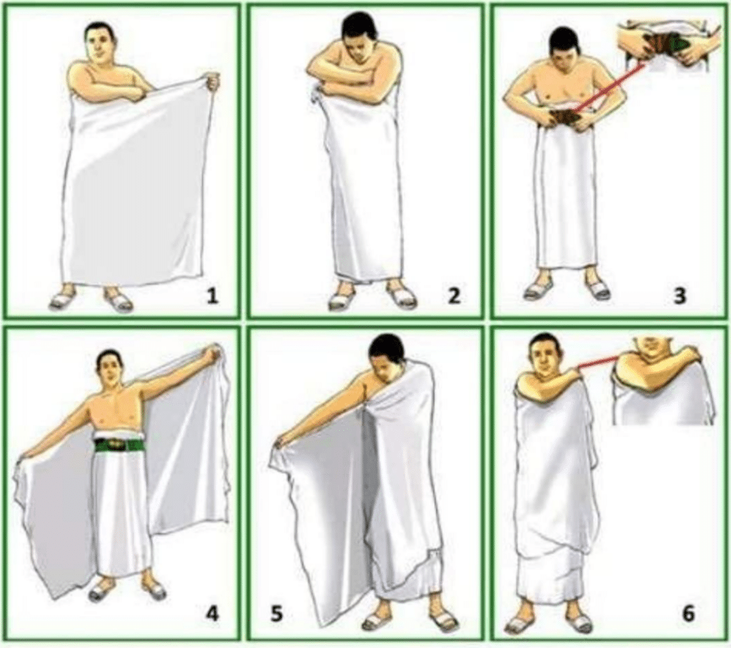how to wear ihram for hajj, umrah. 