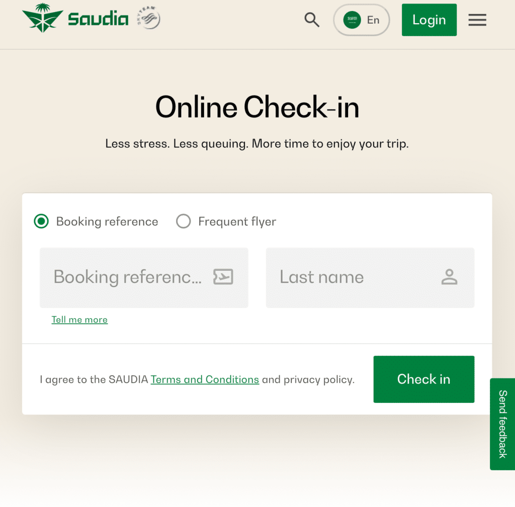 Saudia web check-in online process. How to issue boarding pass online