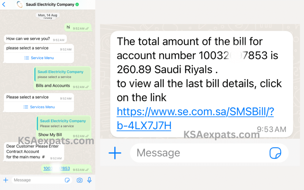 saudi electricity bill check through whatsapp