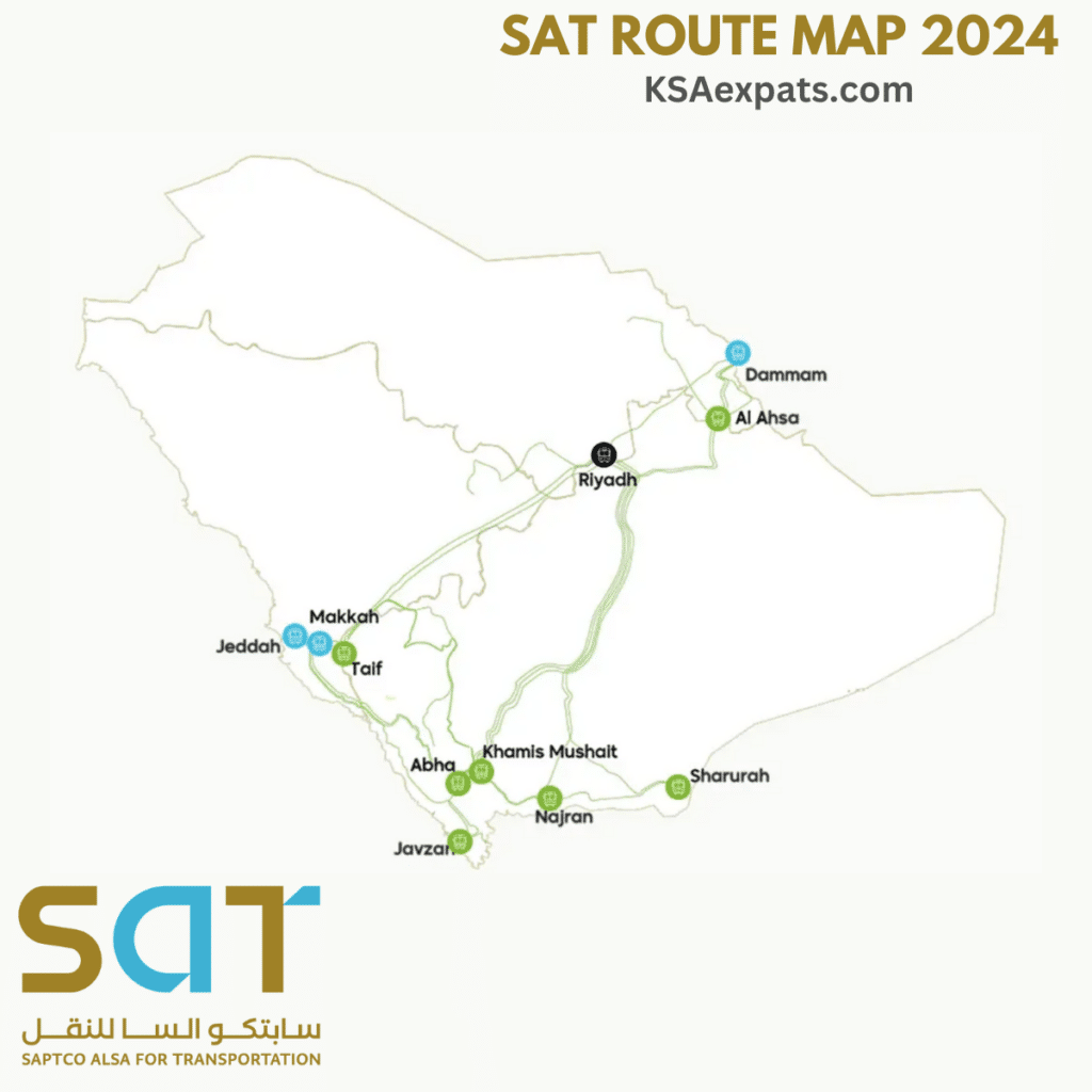 SAT Bus Route Map 2024, Saudi Arabia, SAPTCO Bus Routes, Inter City Routes,