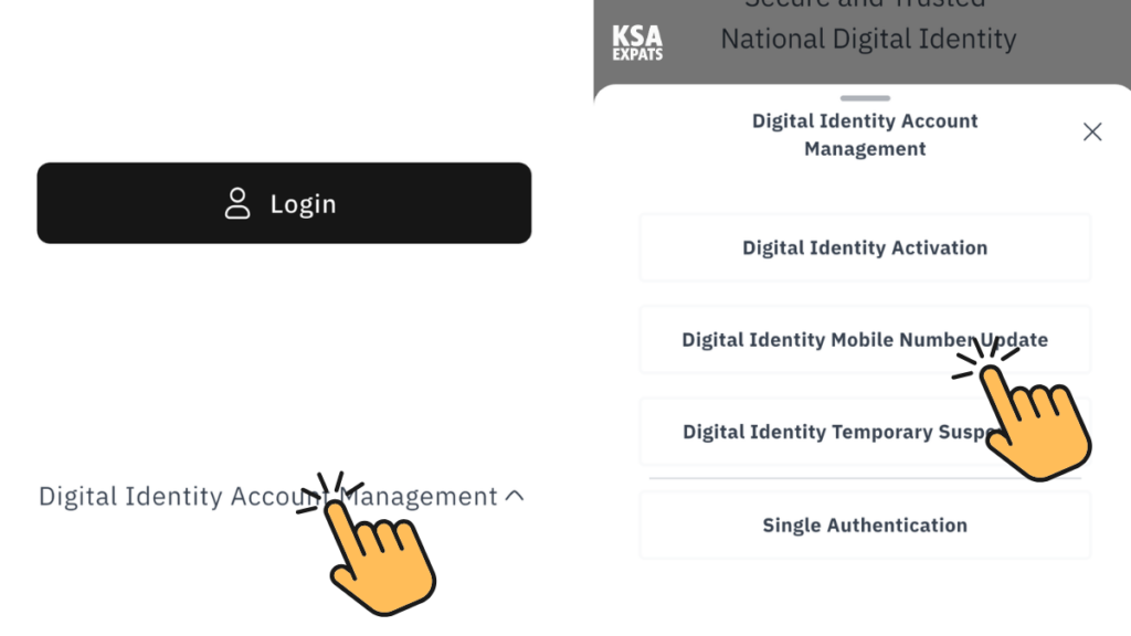 screenshots of updating Absher linked mobile number through Namath app