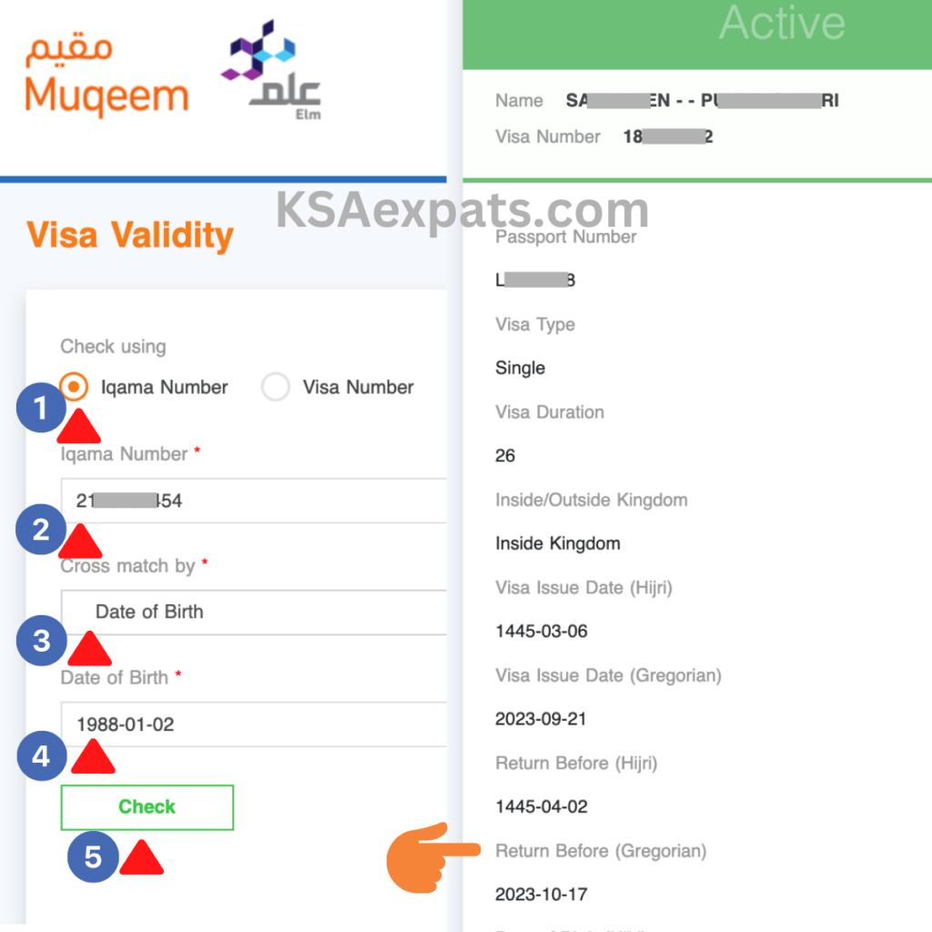 muqeem visa validity check, how to check exit reentry visa validity on muqeem portal without absher using iqama number or passport number