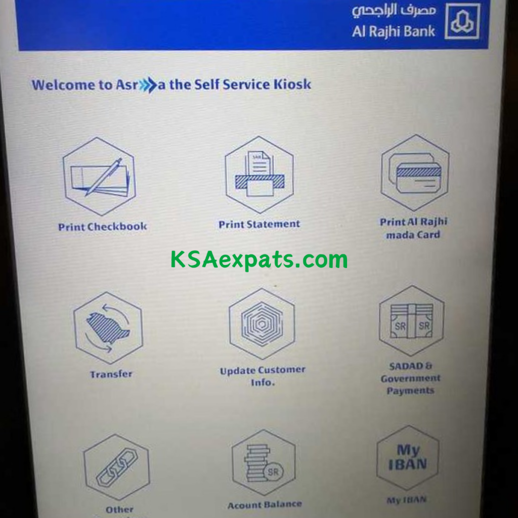 Al Rajhi Bank's Self Service Kiosk, ASRAA, Main Features, How to Use