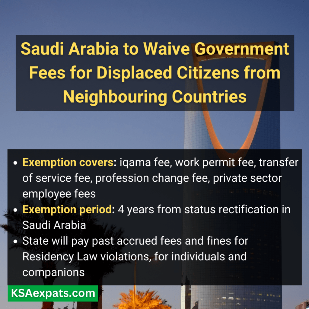 Saudi Arabia to Waive Government Fees for Displaced Citizens from Neighbouring Countries