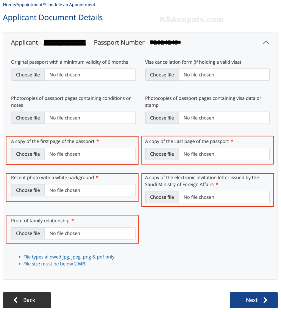 tasheer appointment upload documents