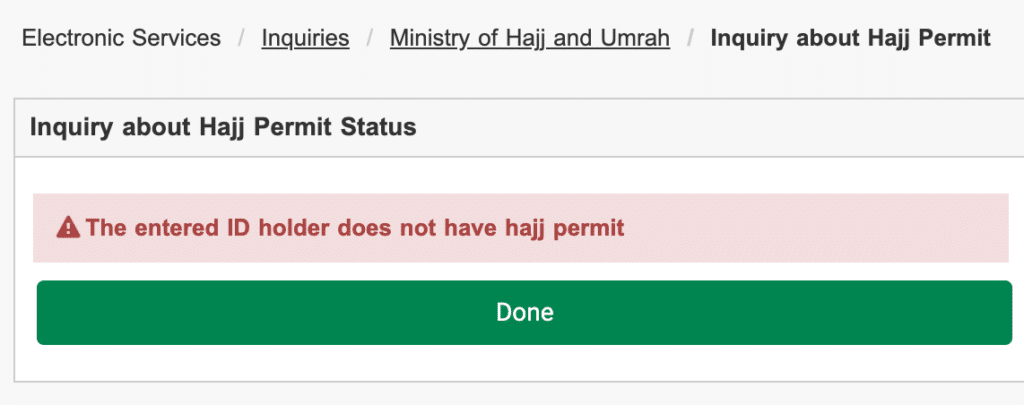 does not have hajj permit message