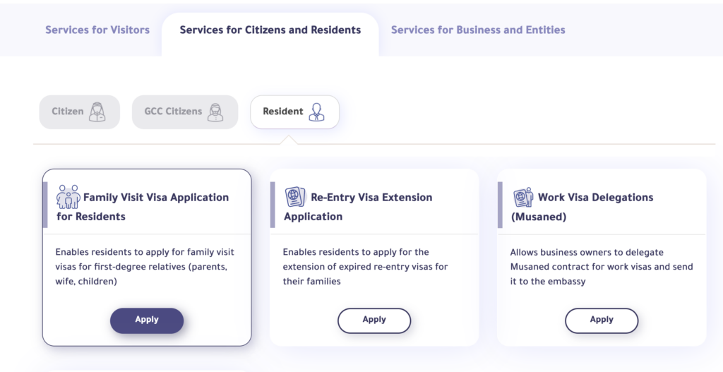 mofa family visit visa application for resident expatriates online